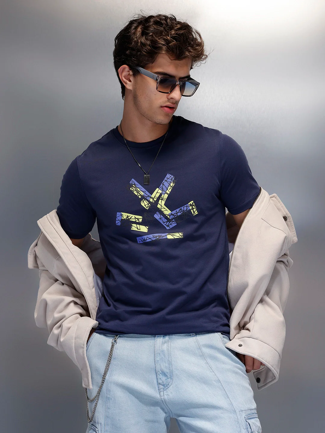 Classic Placement Printed T-Shirt | Navy Blue