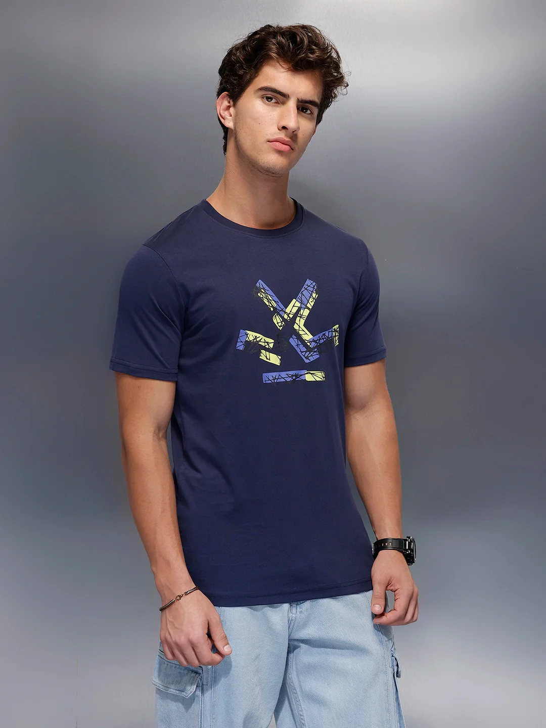 Classic Placement Printed T-Shirt | Navy Blue - Image 4
