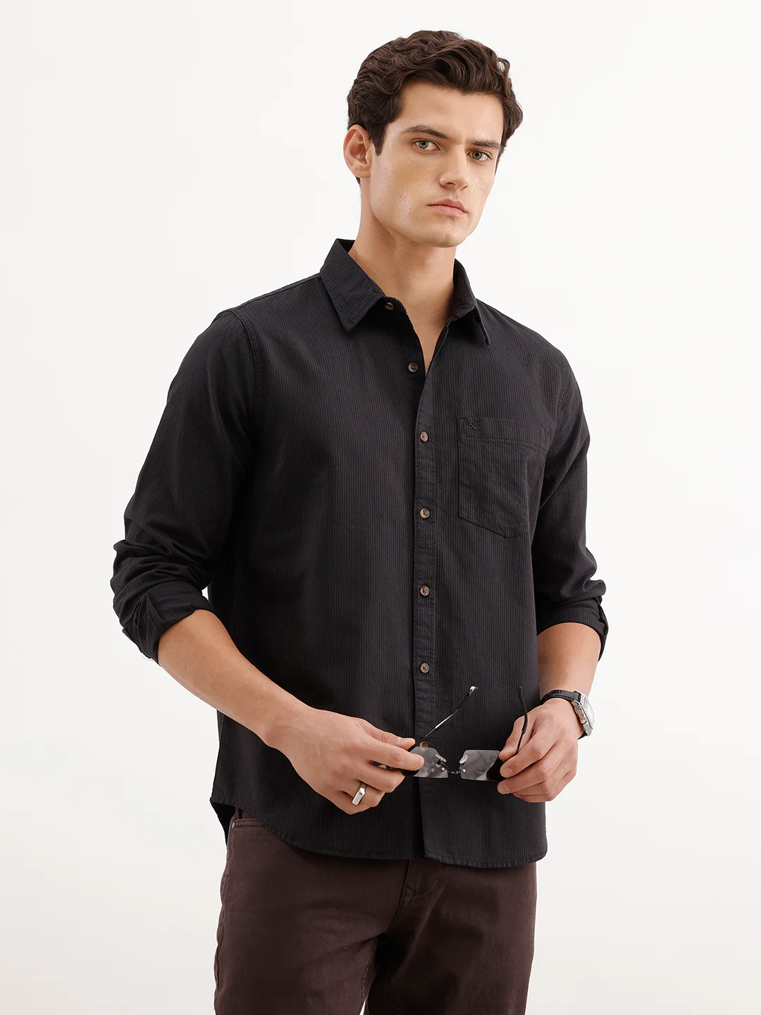 Classic Regular Fit Striped Shirt | Brown