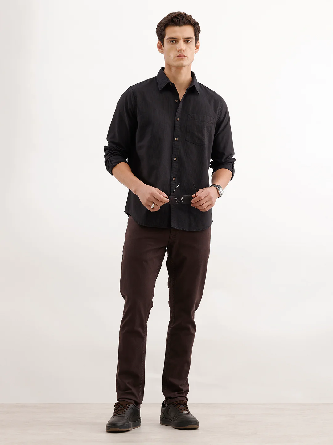 Classic Regular Fit Striped Shirt | Brown - Image 2