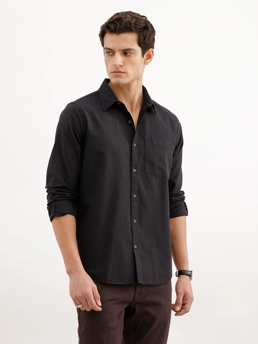 Classic Regular Fit Striped Shirt | Brown - Image 4