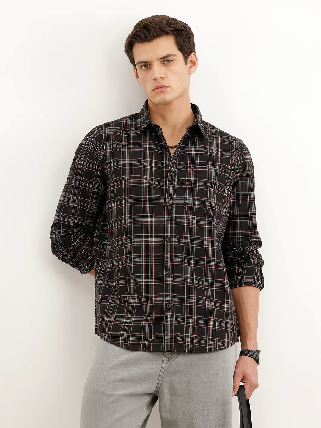 Classic Slim Fit Checkered Shirt | Black