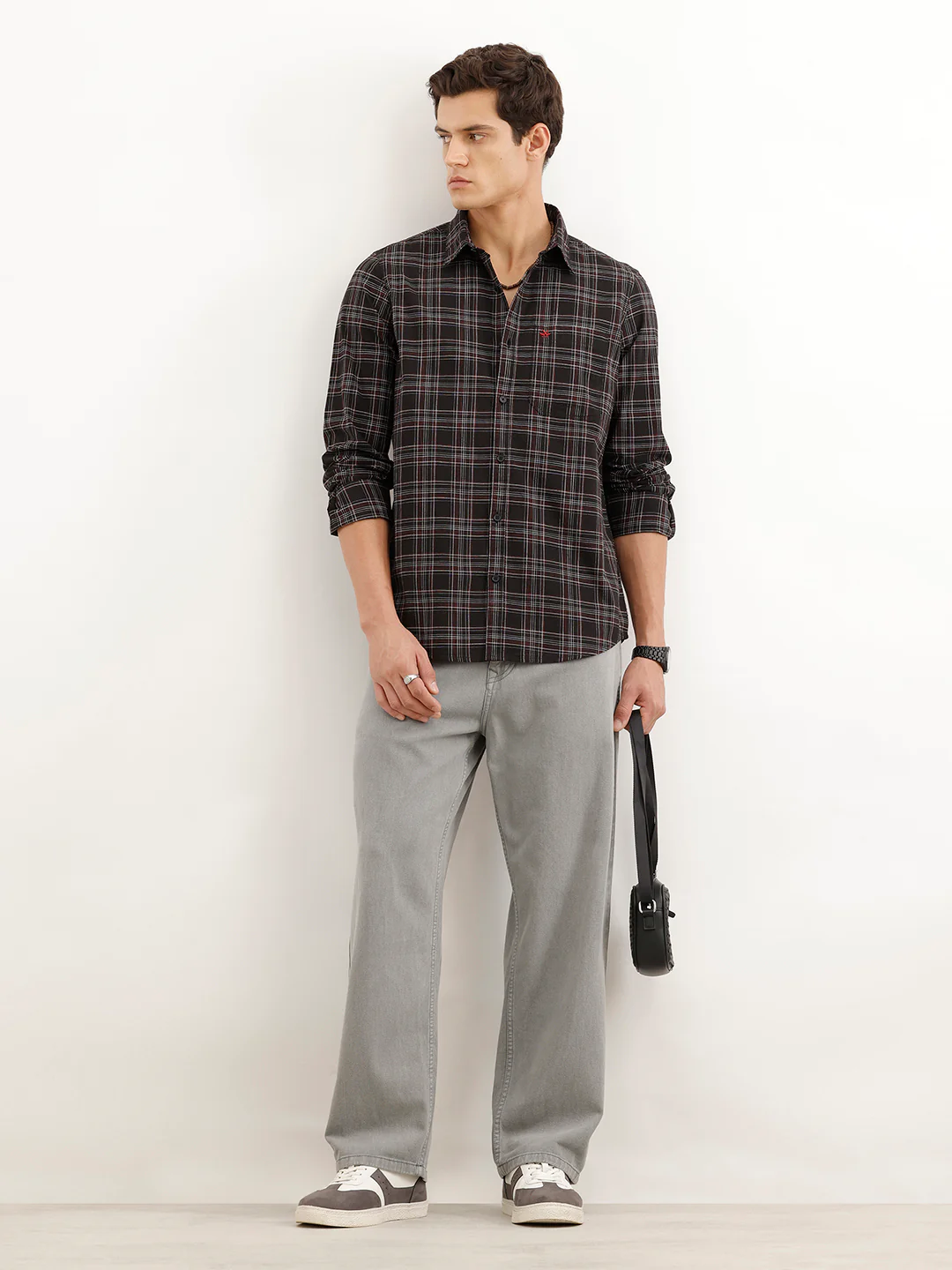 Classic Slim Fit Checkered Shirt | Black - Image 2