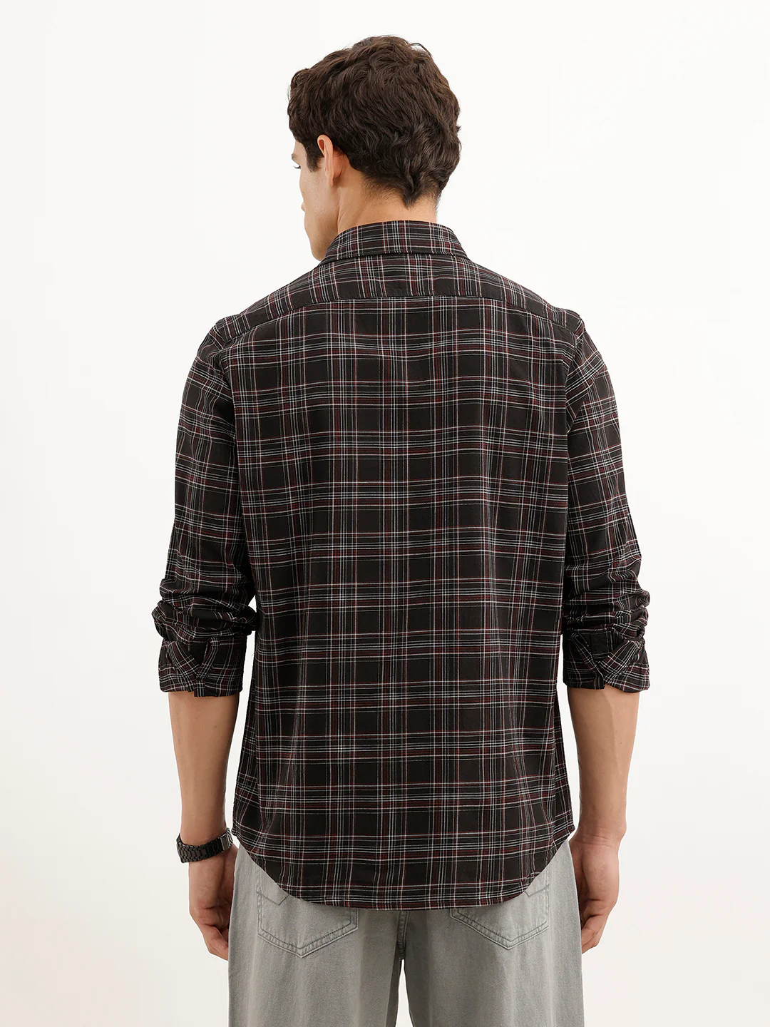 Classic Slim Fit Checkered Shirt | Black - Image 3
