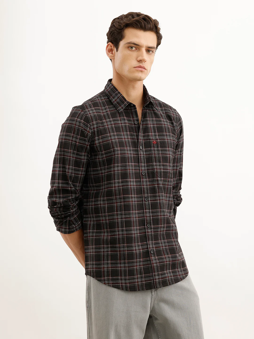 Classic Slim Fit Checkered Shirt | Black - Image 4