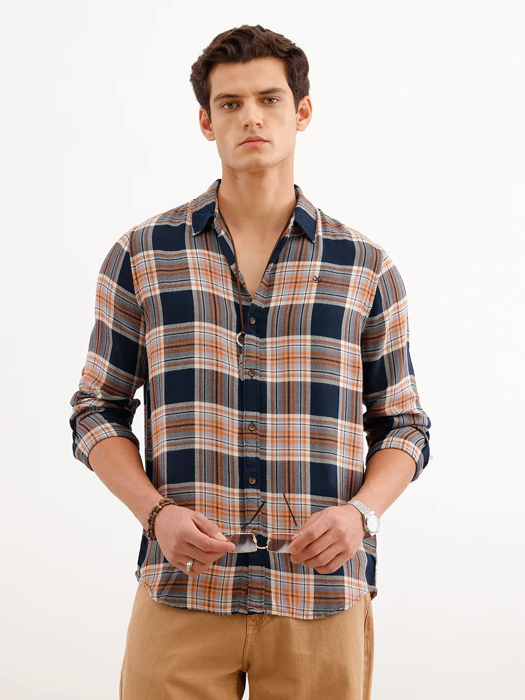 Classic Slim Fit Checkered Shirt | Navy Blue