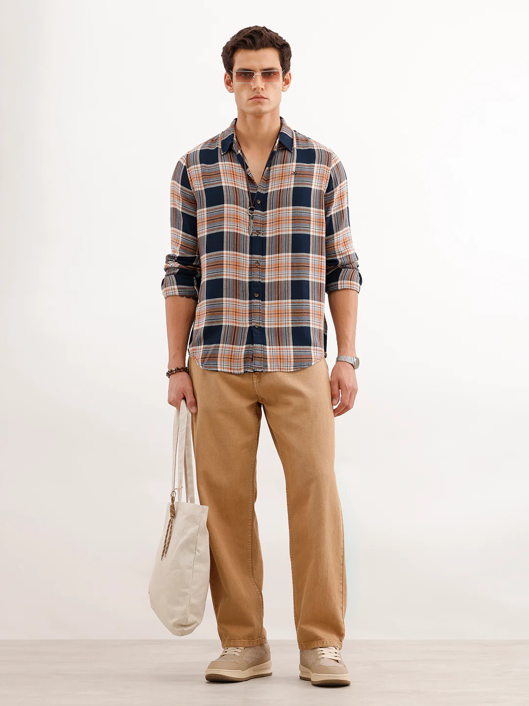 Classic Slim Fit Checkered Shirt | Navy Blue - Image 2