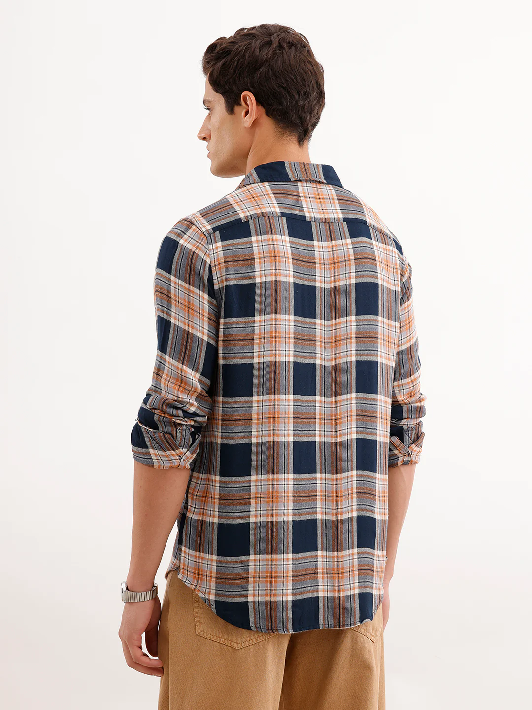 Classic Slim Fit Checkered Shirt | Navy Blue - Image 3