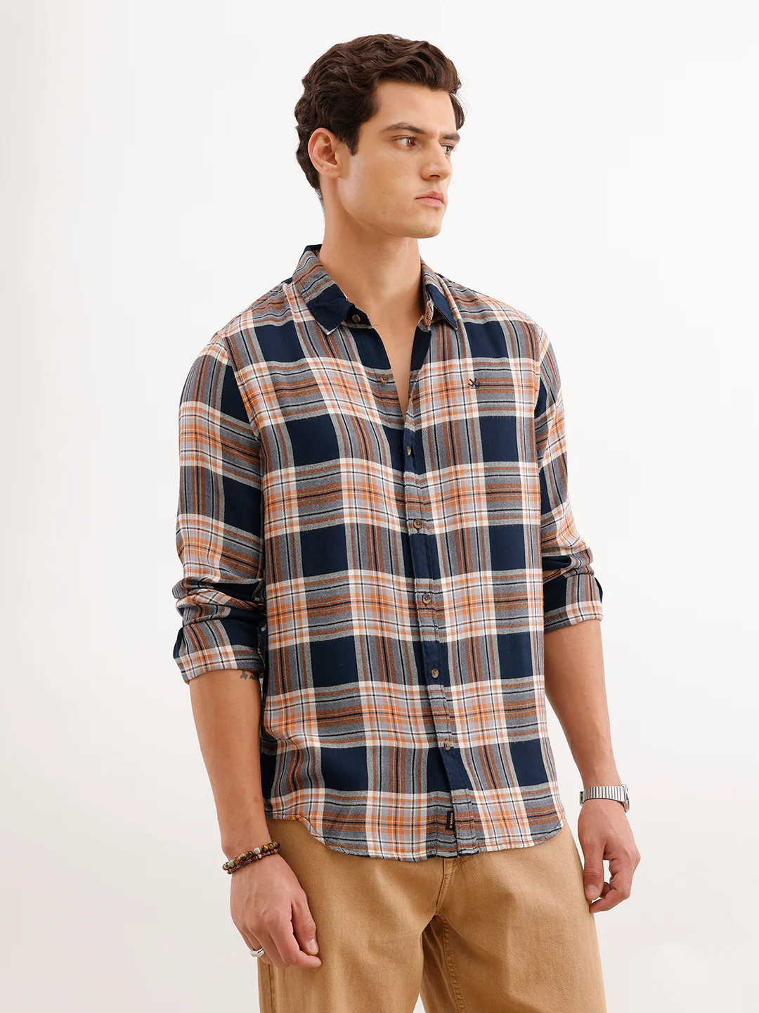 Classic Slim Fit Checkered Shirt | Navy Blue - Image 4