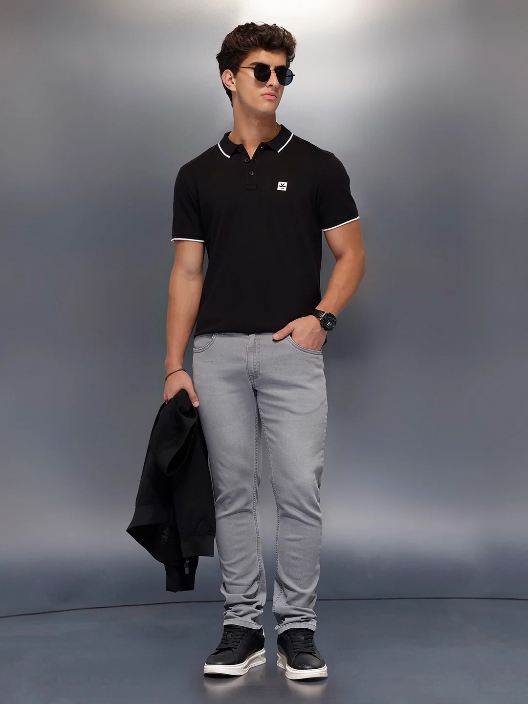 Classic Tipping Collar Polo T-Shirt   |  Black - Image 2