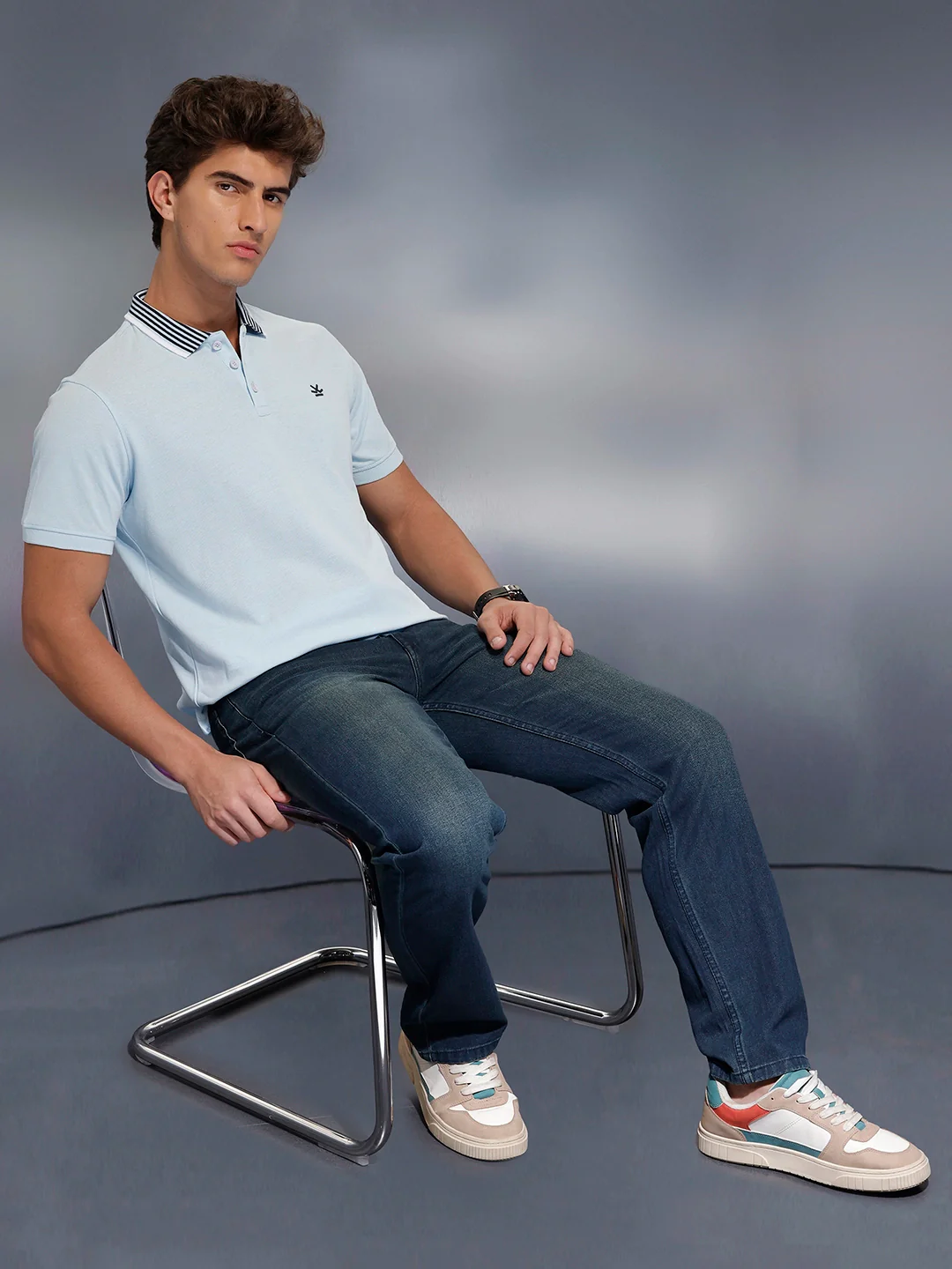 Classic Tipping Collar Polo T-Shirt | Light Blue - Image 2