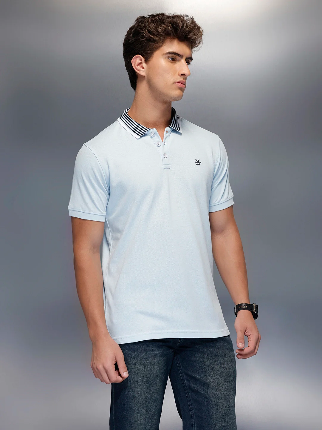 Classic Tipping Collar Polo T-Shirt | Light Blue - Image 4