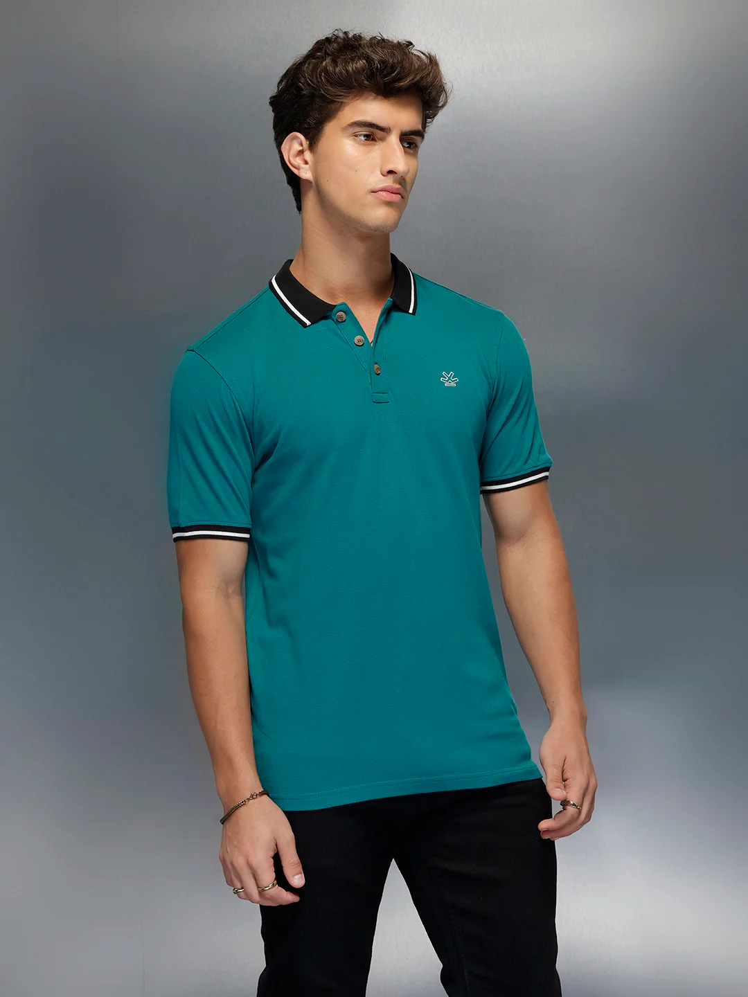 Classic Tipping Collar Polo T-Shirt | Teal - Image 4