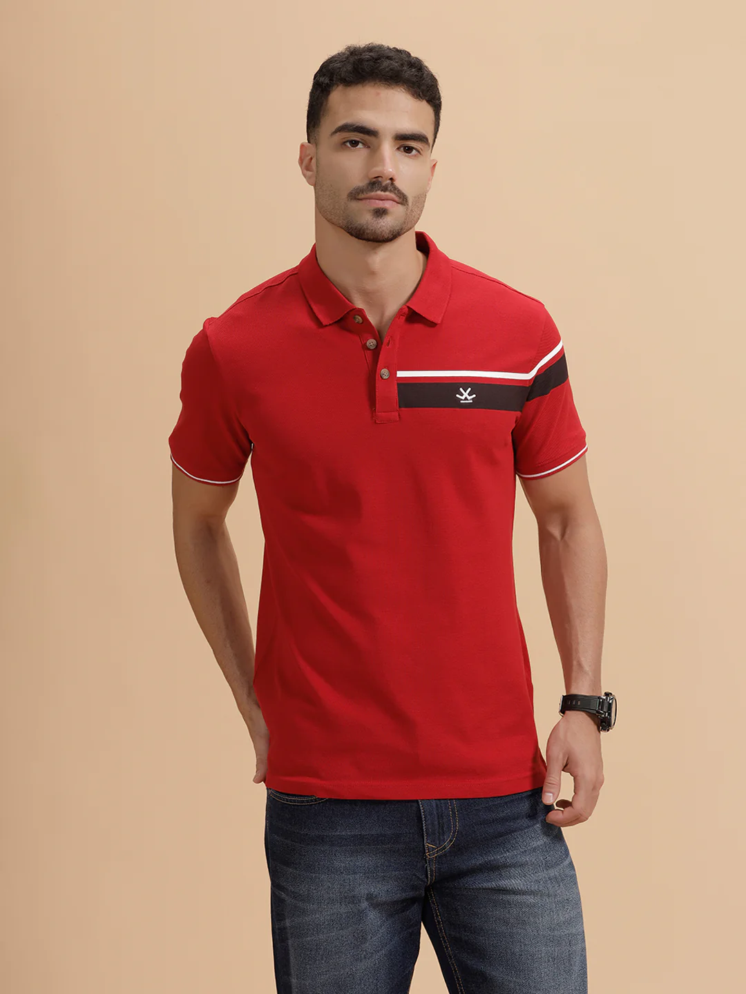 Color Blocked Slim Fit Polo T-Shirt | Red