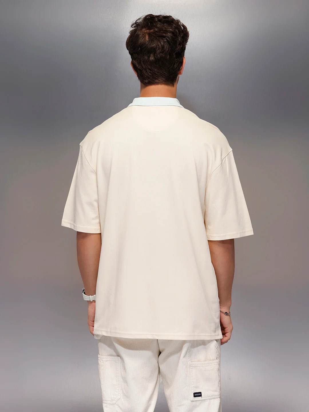 Colour Blocked Oversized Polo T-Shirt | Beige - Image 3