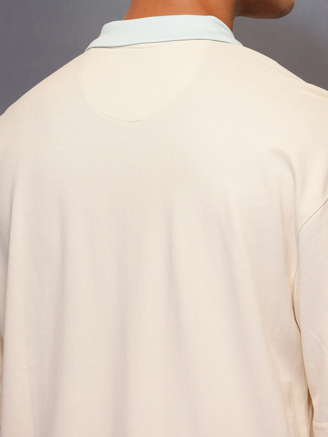 Colour Blocked Oversized Polo T-Shirt | Beige - Image 5
