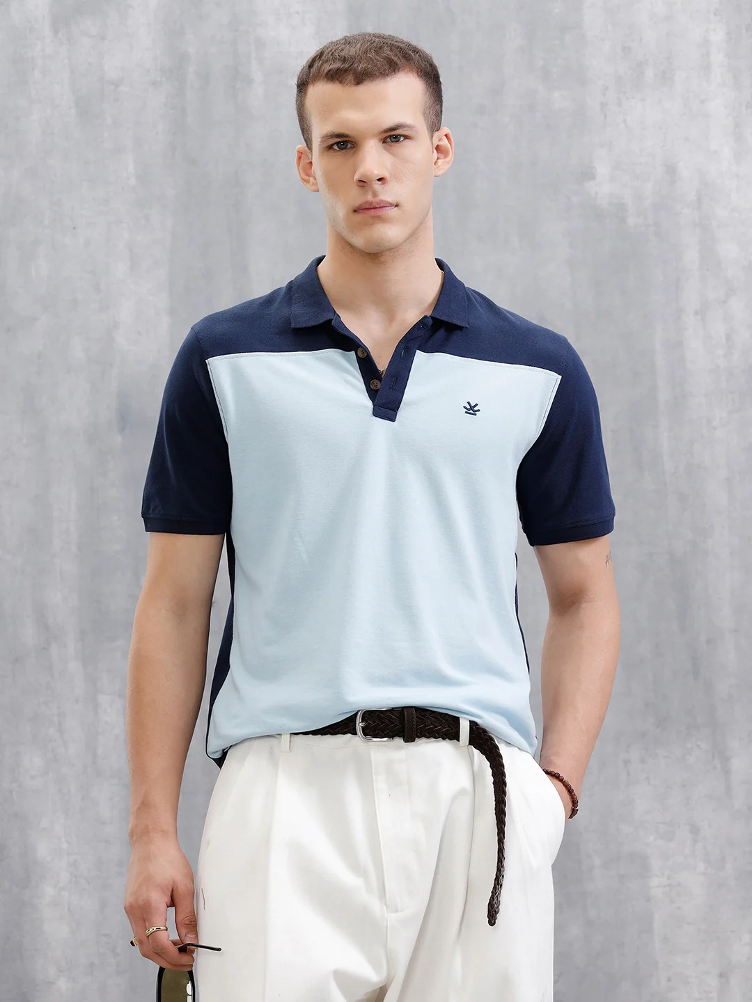 Colour Blocked Slim Fit Polo T-Shirt | Blue