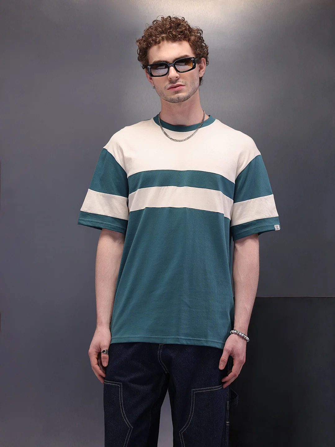 Colourblock Oversized Fit Casual Look T-shirt | Teal