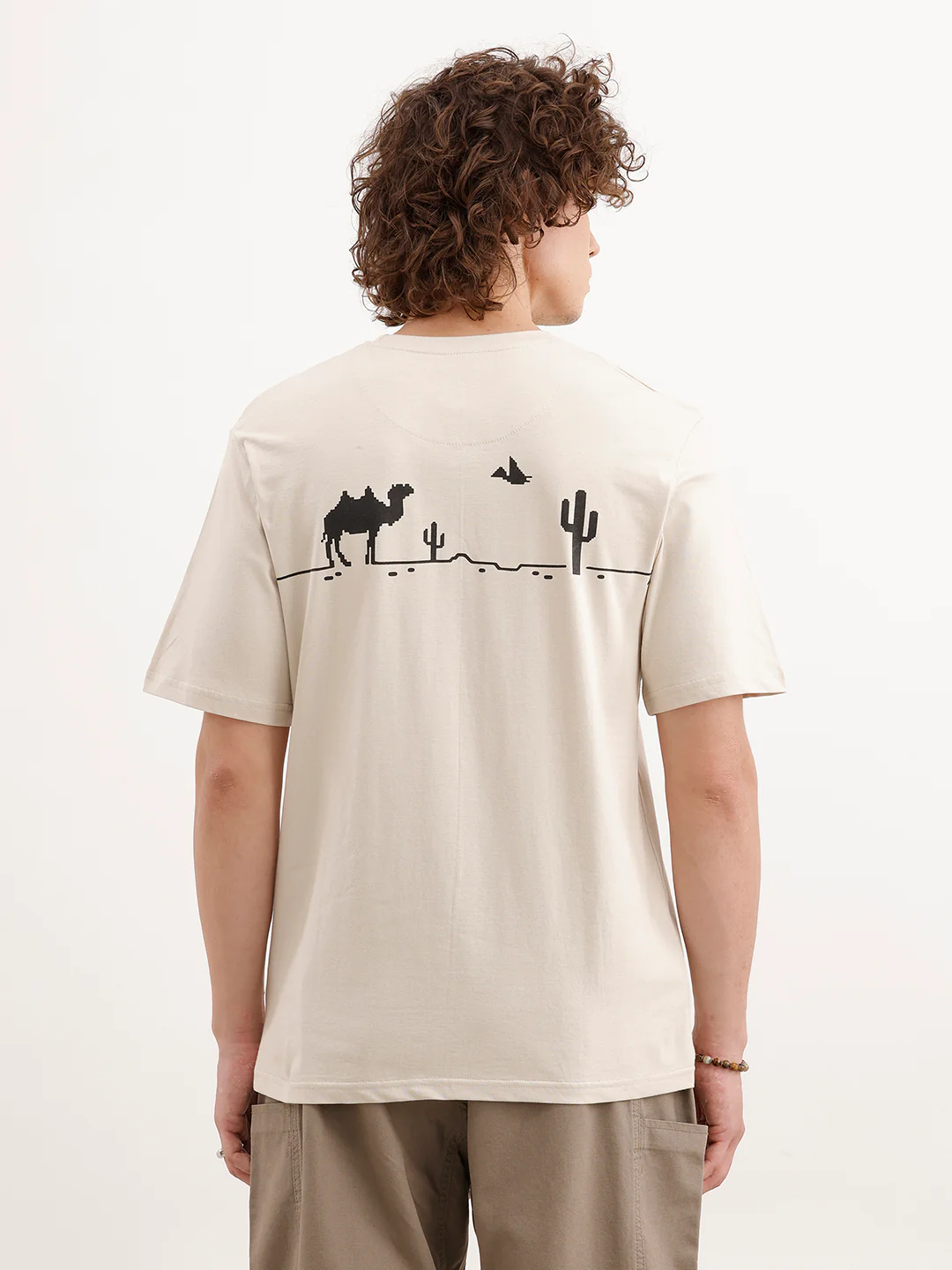 Comfort Fit Backprinted T- Shirt | Beige - Image 3