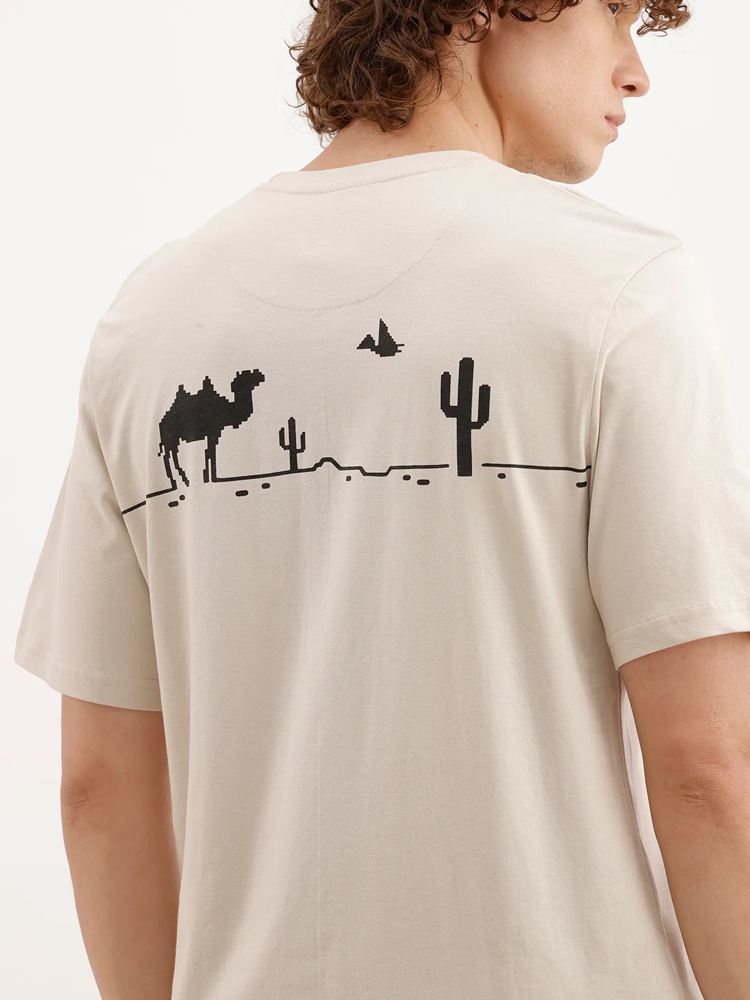 Comfort Fit Backprinted T- Shirt | Beige - Image 5