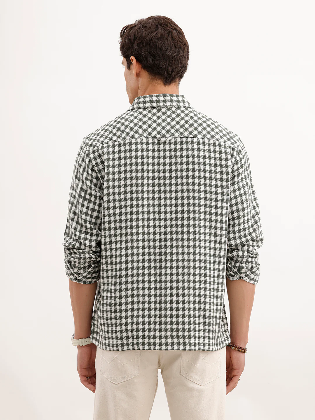 Comfort Fit Checkered Double Pocket Shirt | Olive - Image 3