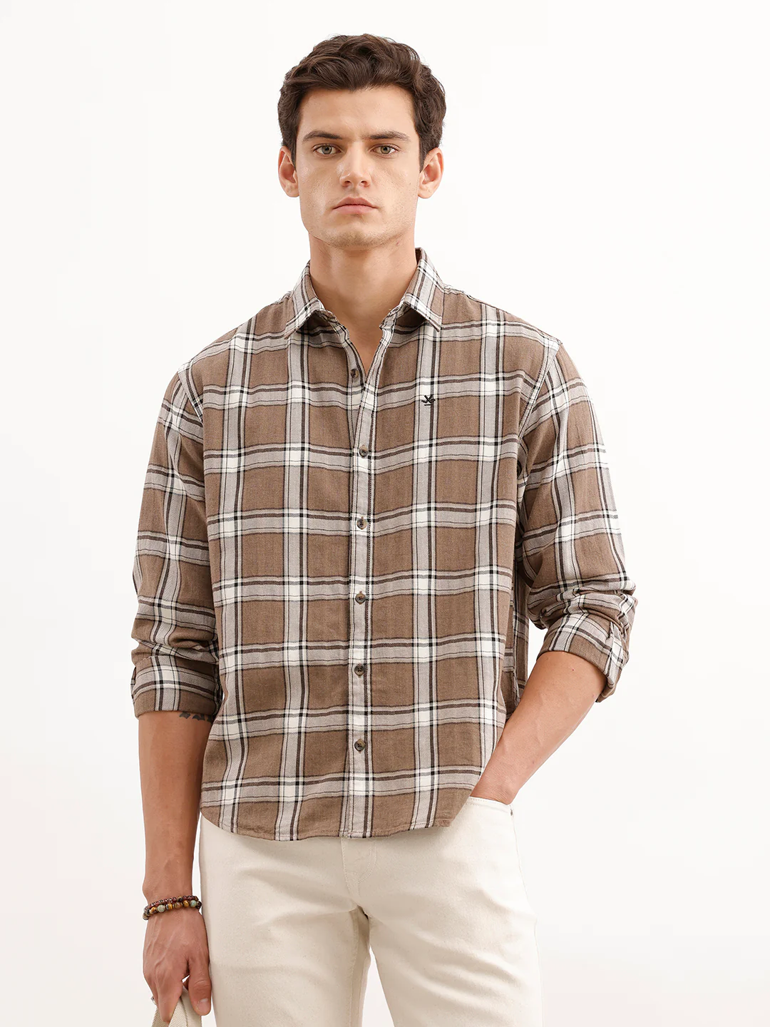 Comfort Fit Checkered Shirt | Brown
