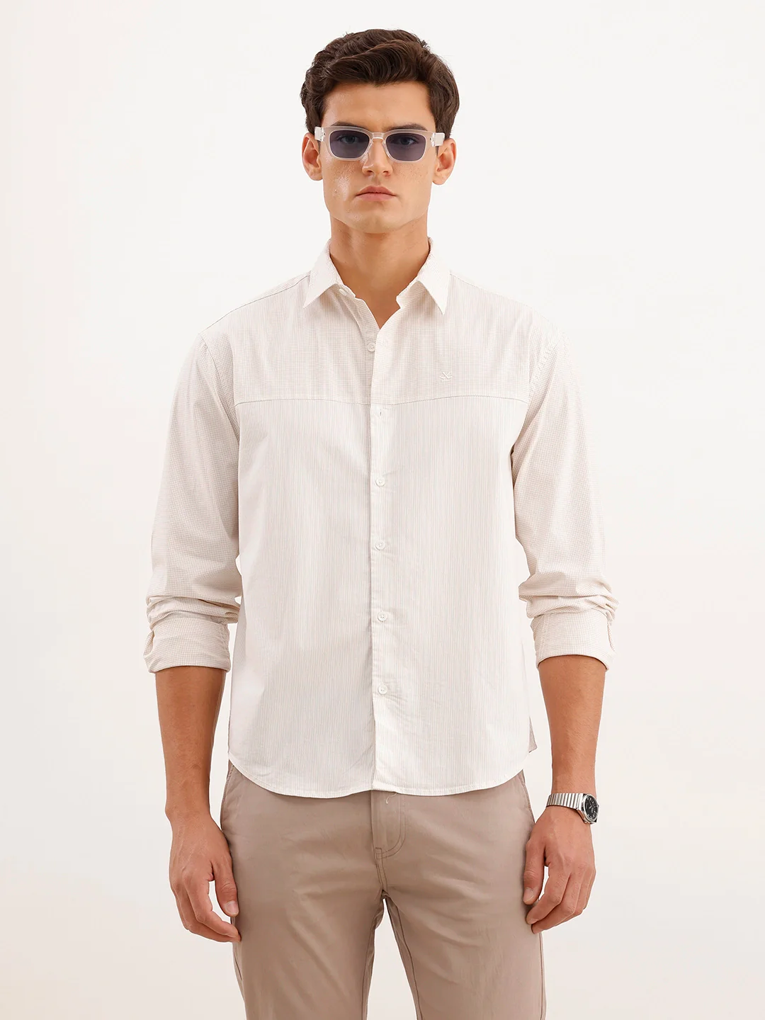 Comfort Fit Cut & Sew Checkered Shirt | Off White