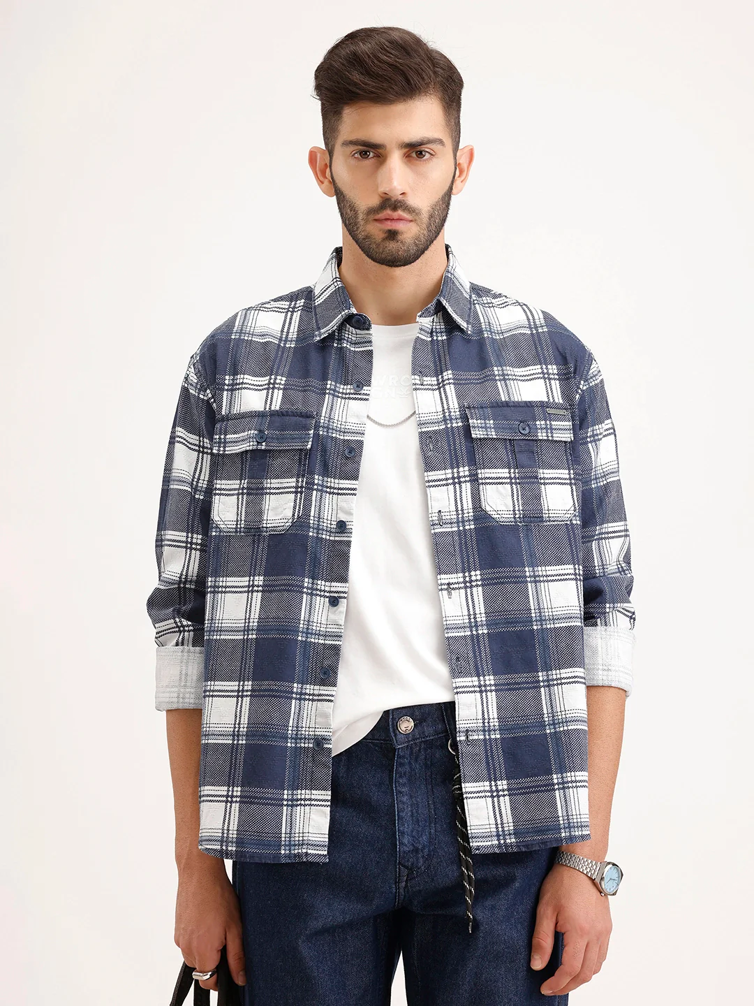 Comfort Fit Double Pocket Checkered Shirt | Blue