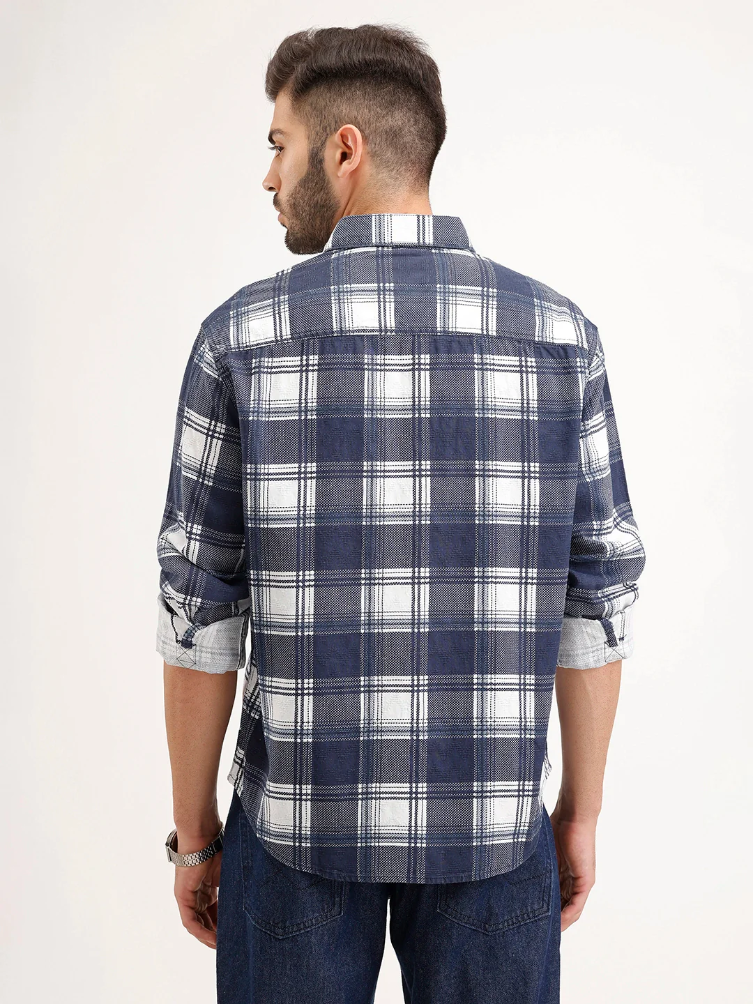 Comfort Fit Double Pocket Checkered Shirt | Blue - Image 3