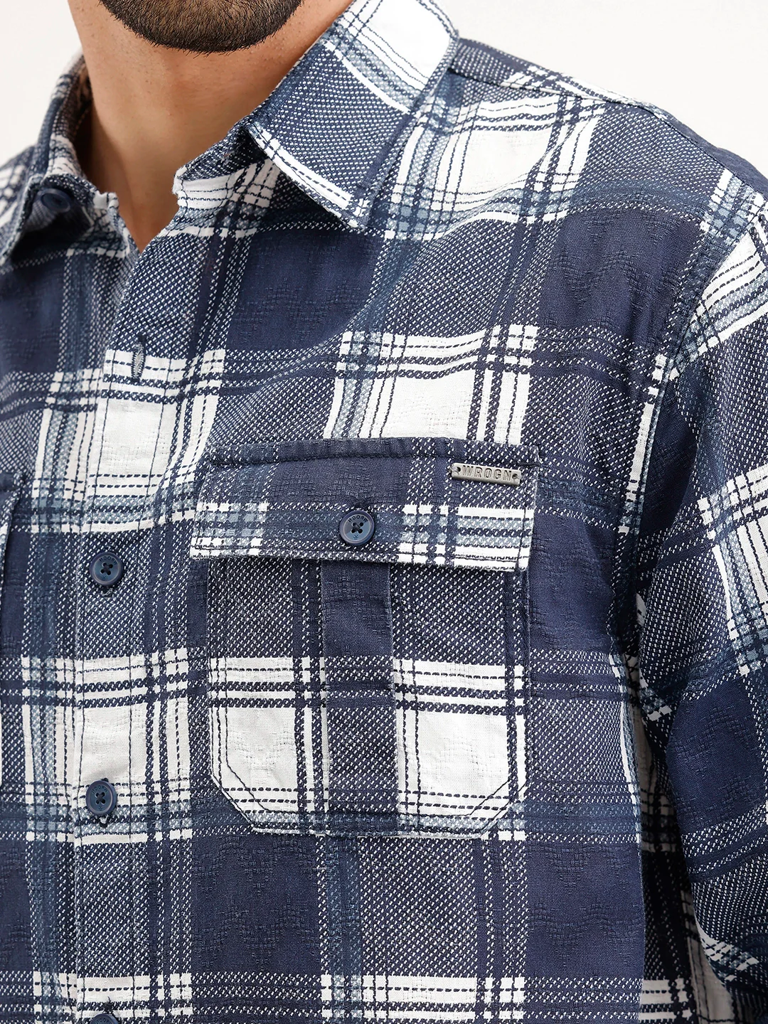 Comfort Fit Double Pocket Checkered Shirt | Blue - Image 5