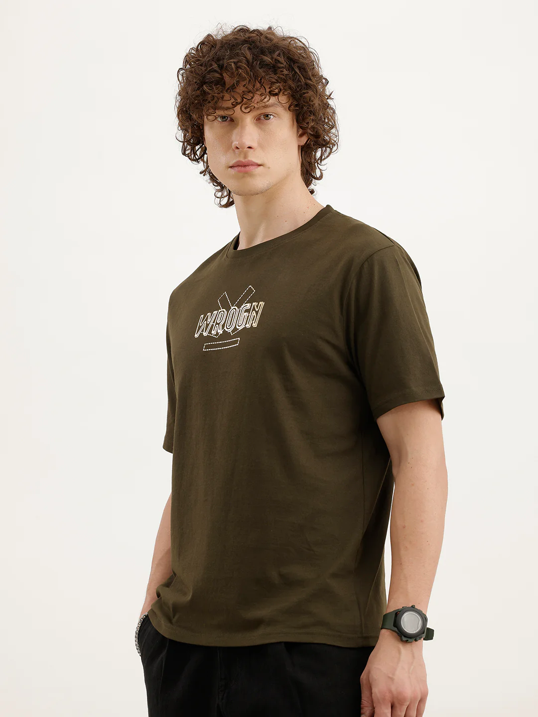 Comfort Fit Foil Printed T-Shirt  | Olive