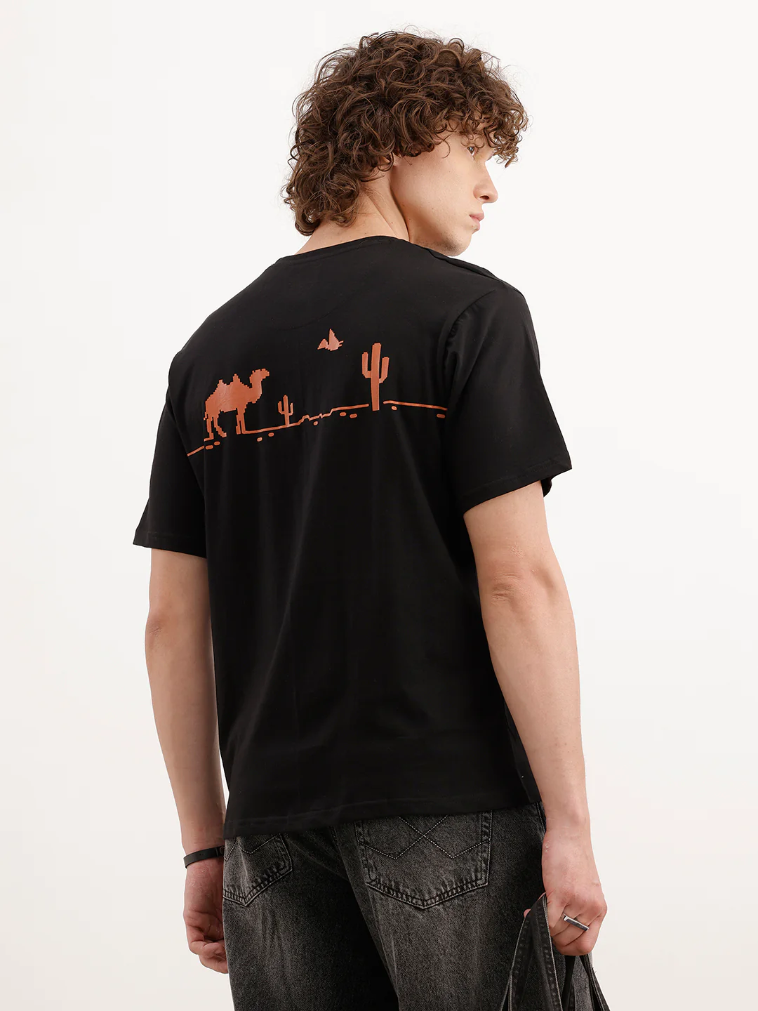 Comfort Fit Placement Printed T-Shirt  | Black