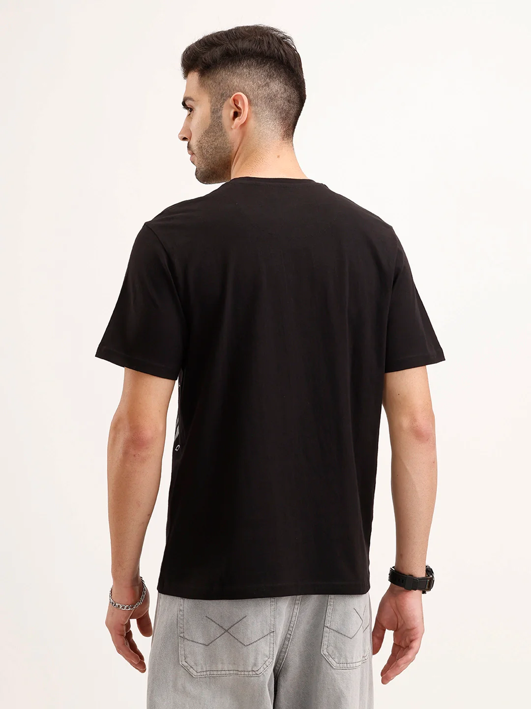 Comfort Fit Placement Printed T-Shirt | Black - Image 3