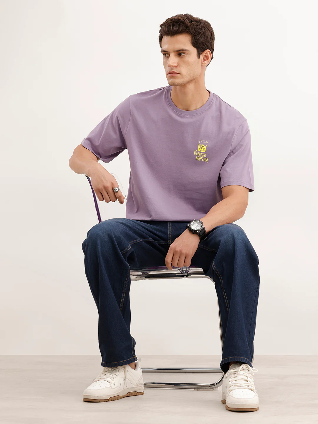 Comfort Fit Placement Printed T-Shirt | Purple - Image 2