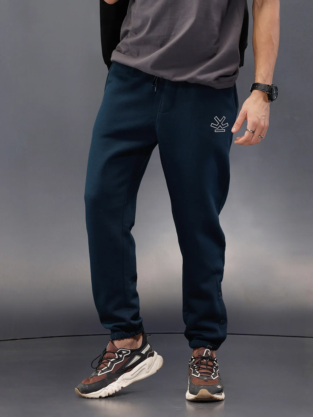 Comfort Fit Solid Branded Jogger In Premium Fabric | Blue