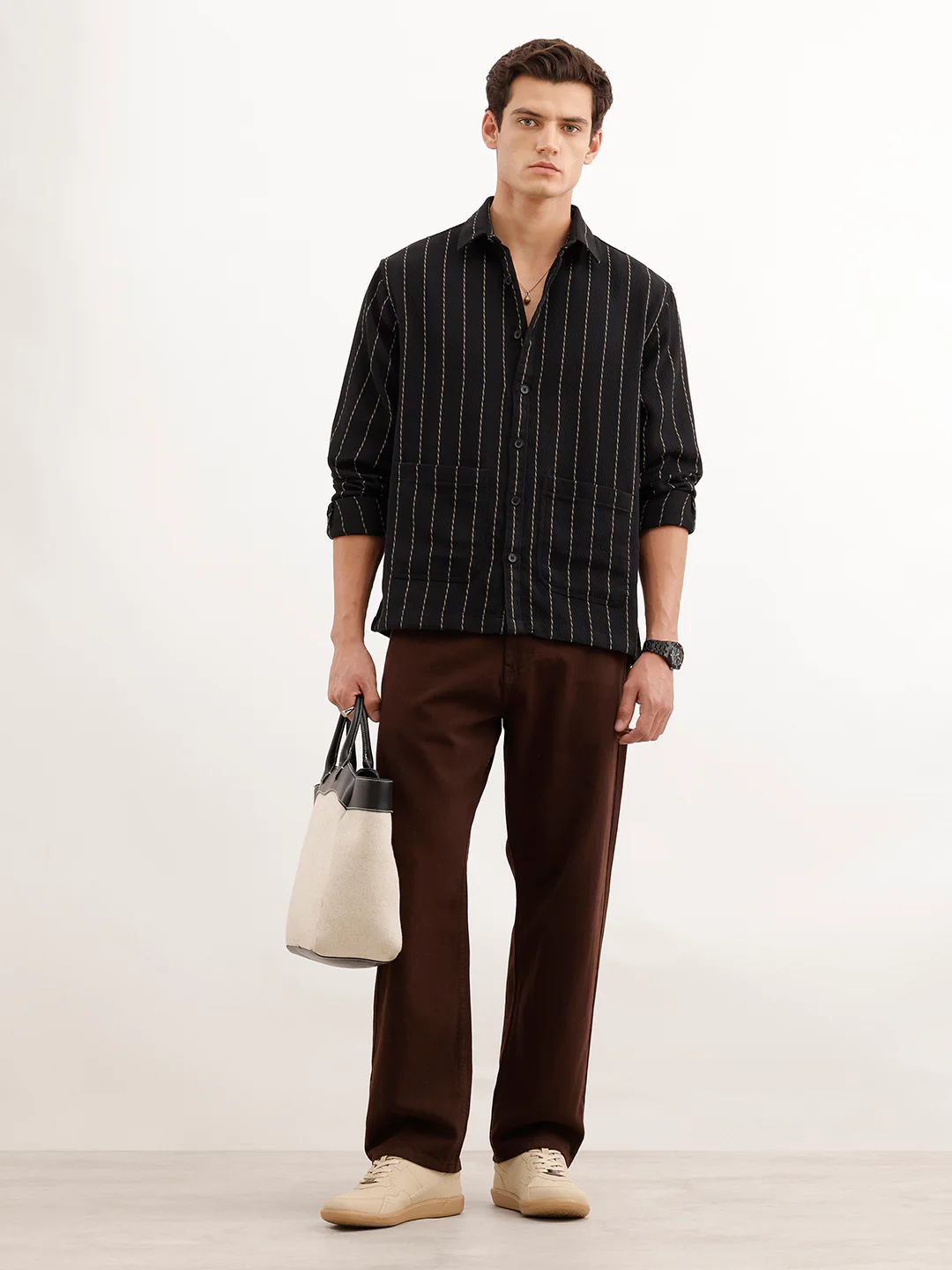Comfort Fit Striped Textured Shirt | Black - Image 2