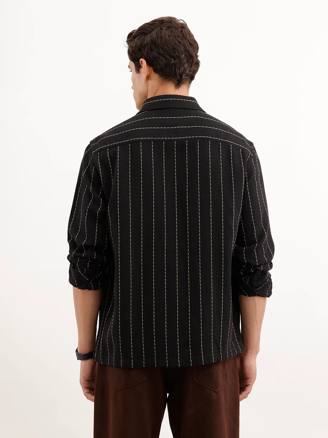 Comfort Fit Striped Textured Shirt | Black - Image 3