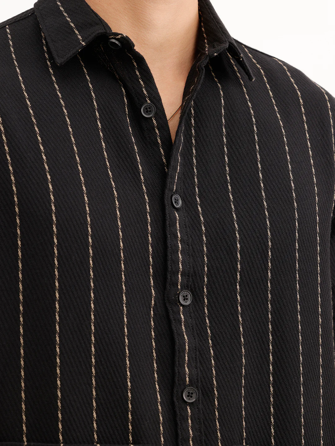 Comfort Fit Striped Textured Shirt | Black - Image 5