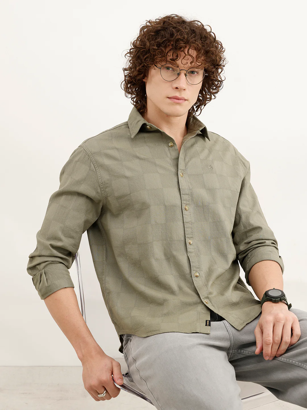 Comfort Fit Textured Shirt | Green