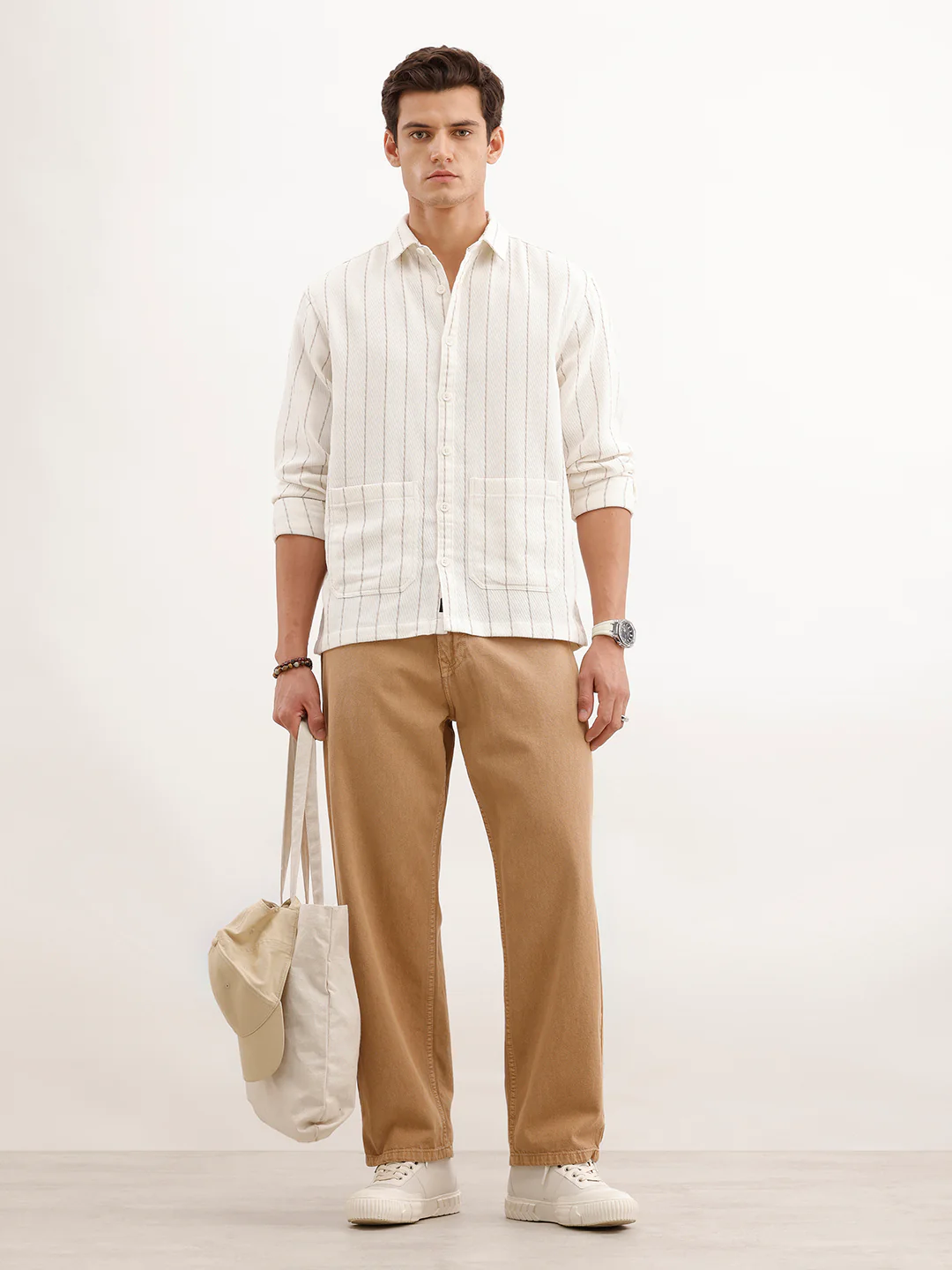 Comfort Fit Textured Striped Shirt | Off White - Image 2