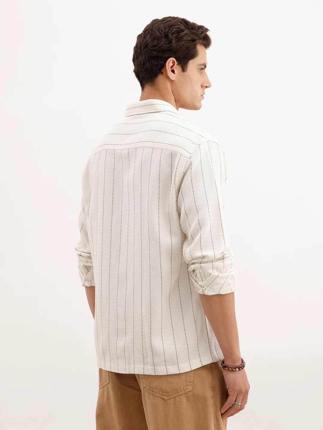 Comfort Fit Textured Striped Shirt | Off White - Image 3