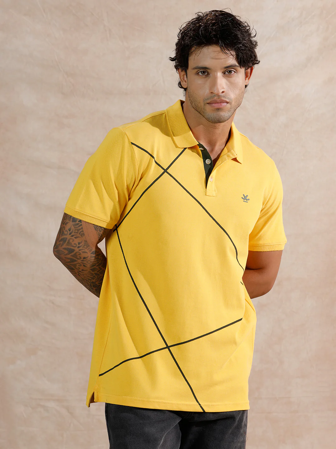Contrast Abstract Lines Polo T-Shirt | Teal