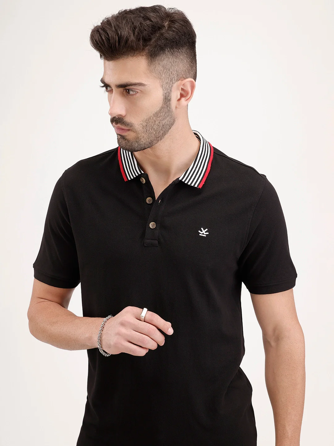 Contrast Collar Polo T-Shirt | Black