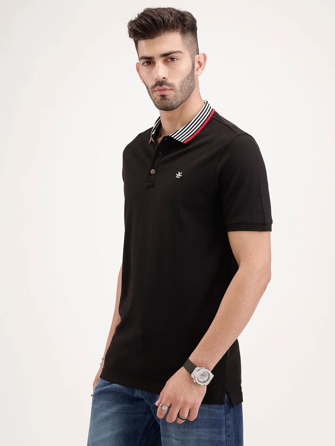 Contrast Collar Polo T-Shirt | Black - Image 4