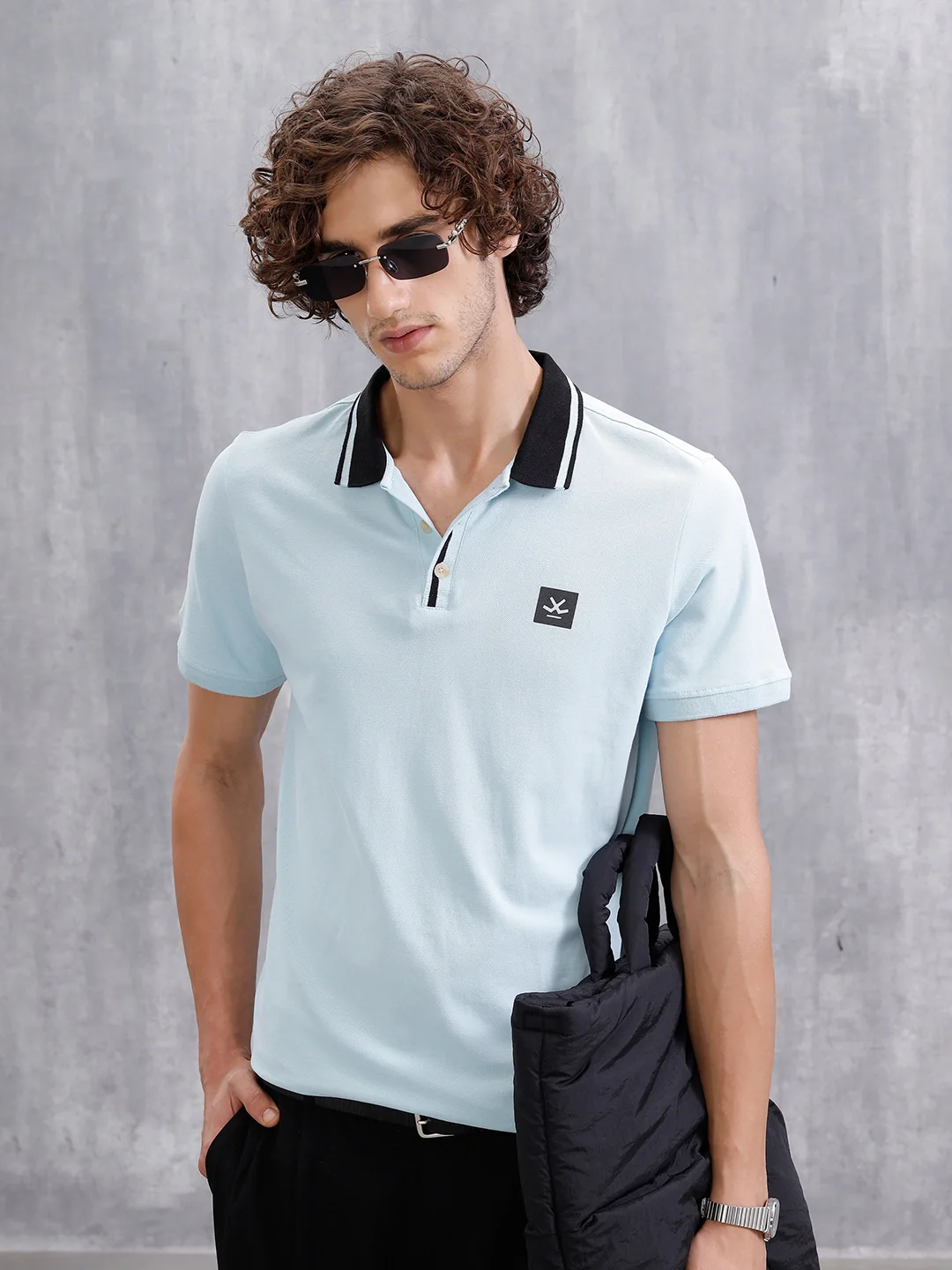 Contrast Collar Tipping Polo T-Shirt | Light Blue