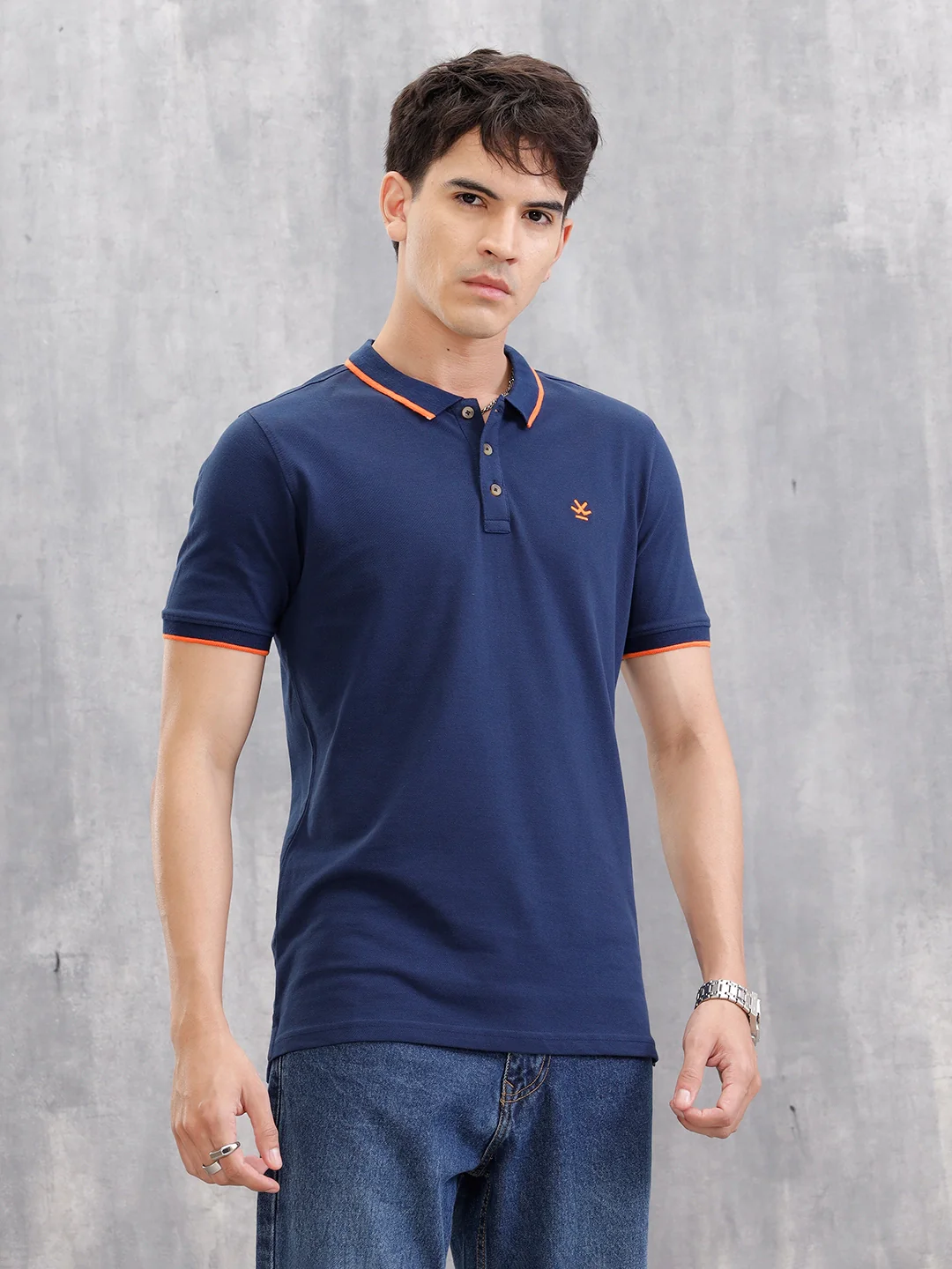 Contrast Collar Tipping Polo T-Shirt | Navy Blue