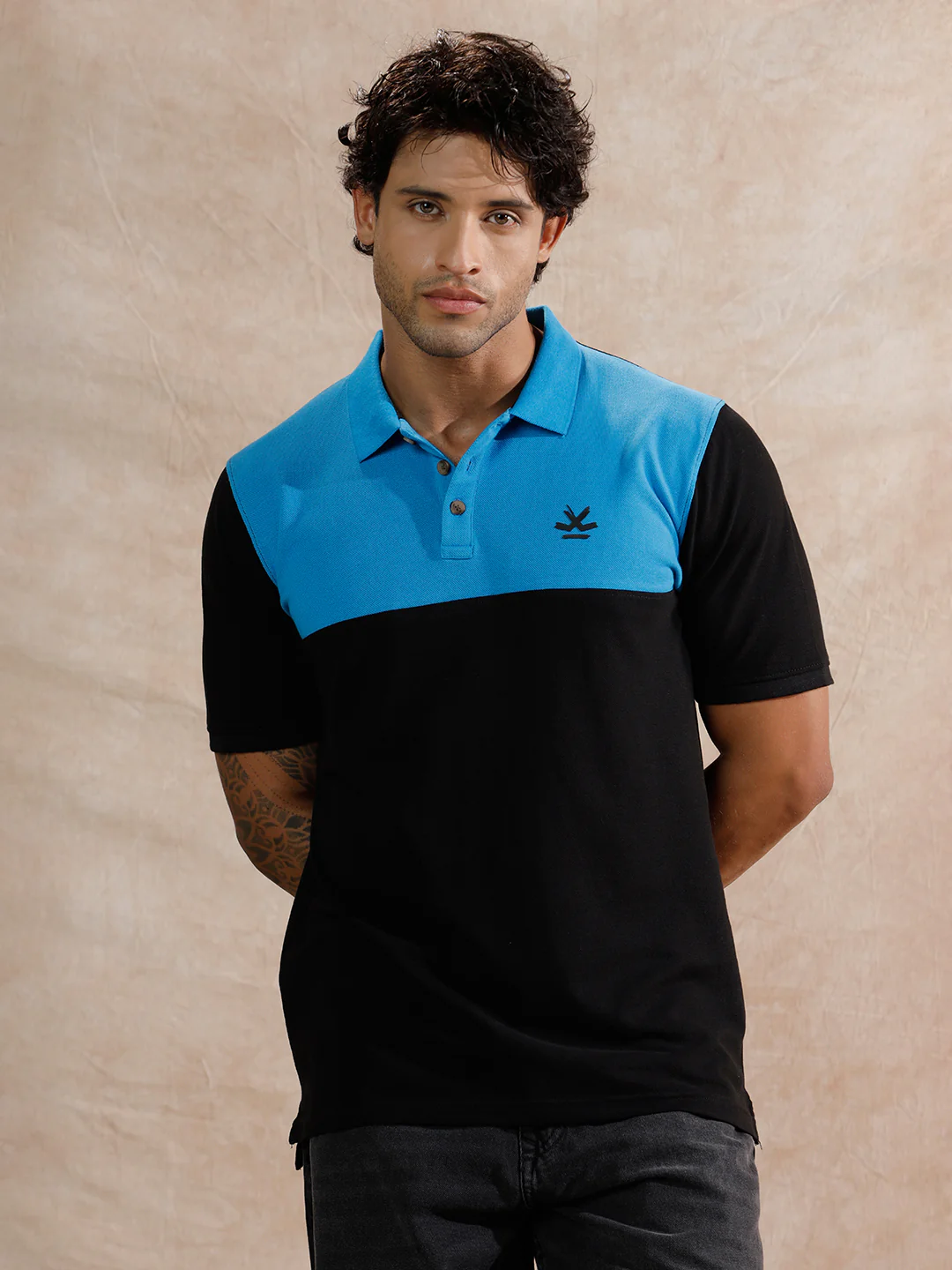 Contrast Colour Blocked Polo T-Shirt | Navy Blue