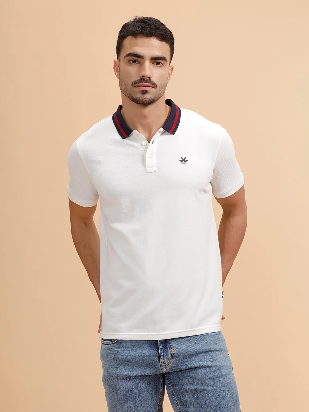 Contrast Details Regular Fit Polo T-Shirt | White