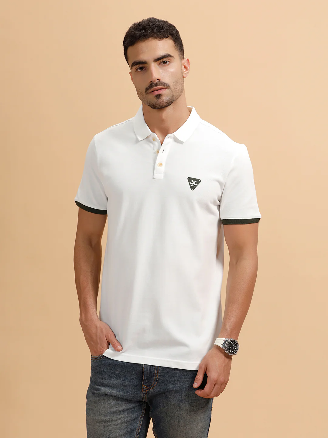 Contrast Sleeve Slim Fit T-Shirt | White