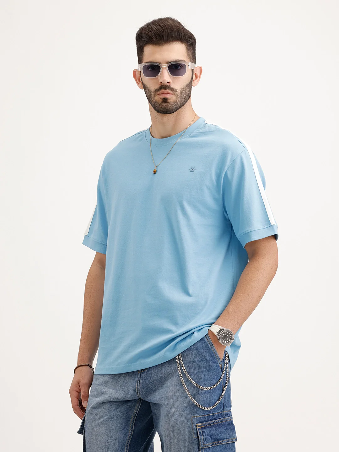 Contrast Sleeved Oversized T-Shirt | Blue